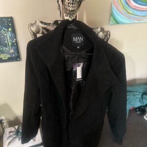Boohoo Black Trench Coat Classic Style